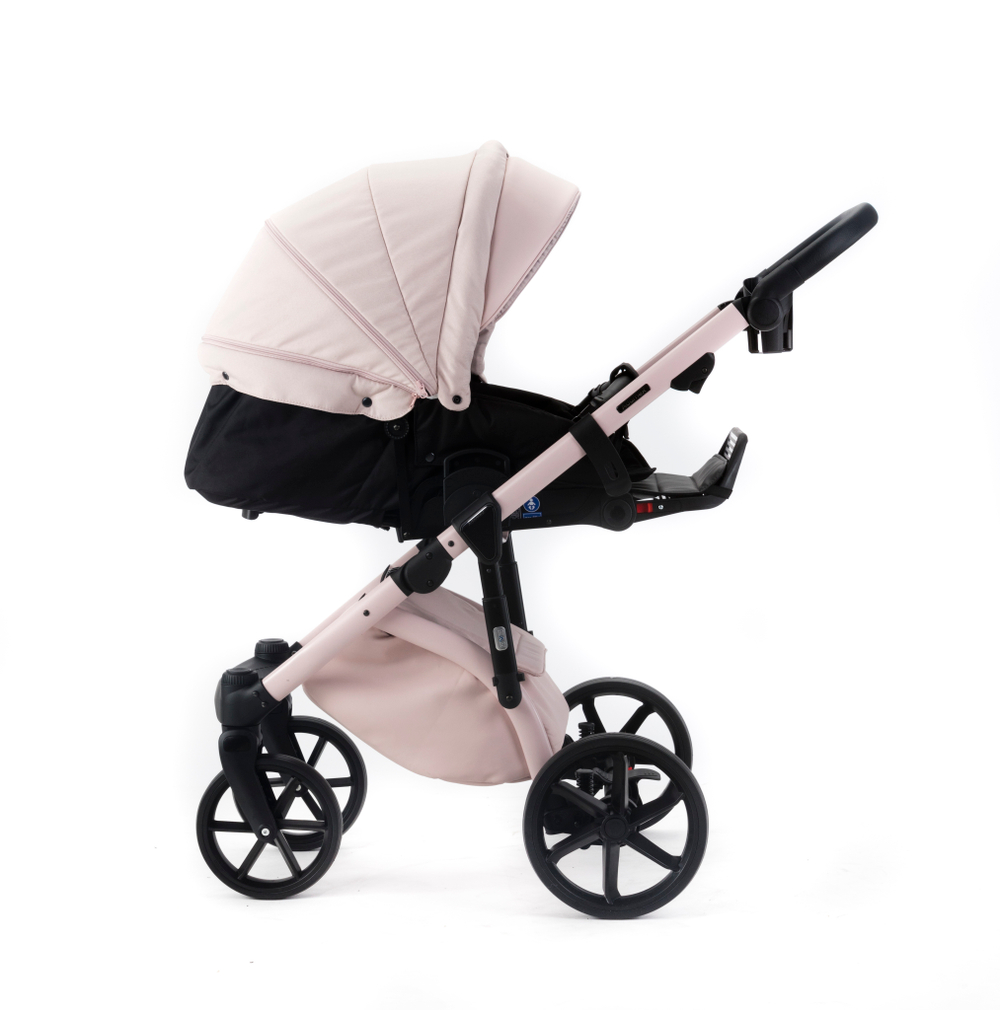 Детская универсальная коляска Adamex NOLA Natura ROSE-2 (2в1) - Светло-розовая ткань, светло-розовая экокожа