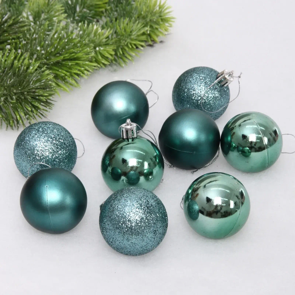 Новогодние шары 5 см (набор 24 шт) «Микс фактур», темный нефрит