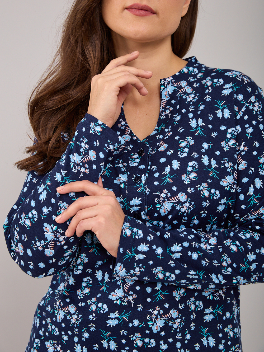Блузка БЛ-22/темносиний-цветочки