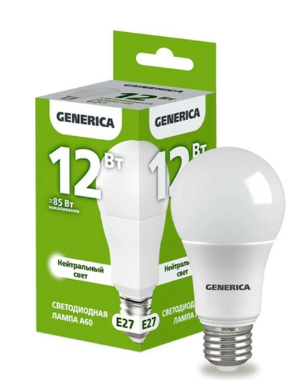 GENERICA IEK  Лампа светодиод 12Вт груша Е27 4000K