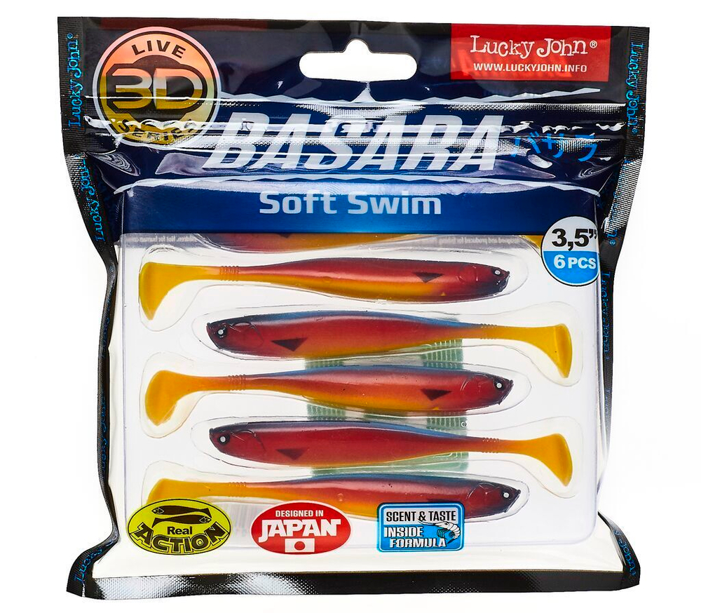 Виброхвост LUCKY JOHN Basara Soft Swim 3D, 3.5in (89 мм), цвет PG06, 6 шт.