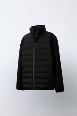 ZARA СТЕГАНАЯ КУРТКА С НЕОПРЕНОВЫМИ РУКАВАМИ, ЧЕРНЫЙ