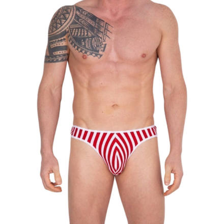 Мужские трусы тонги белые в красную полоску Cosmos Colors  FC10_RW