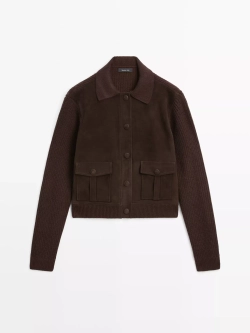 Massimo Dutti Куртка из трикотажа и овечьей кожи, шоколадный