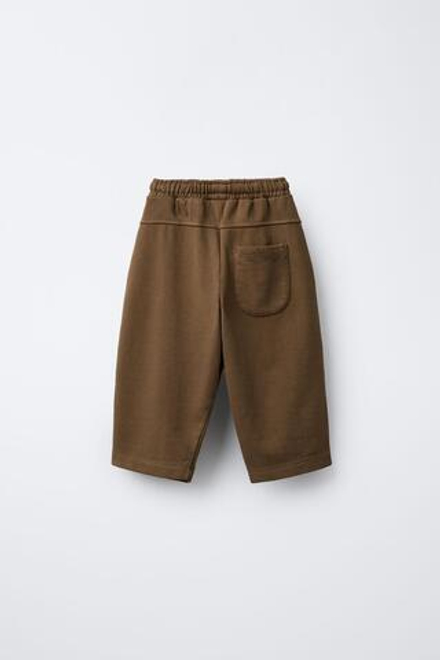 ZARA БРЮКИ ПРЯМОГО КРОЯ ИЗ МЯГКОЙ ТКАНИ С ЛОГОТИПОМ, СВЕТЛО-КОРИЧНЕВЫЙ