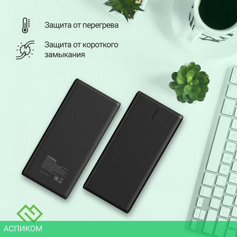 Портативное зарядное устройство Digma DGPF10C черный (DGPF10C22PBK)