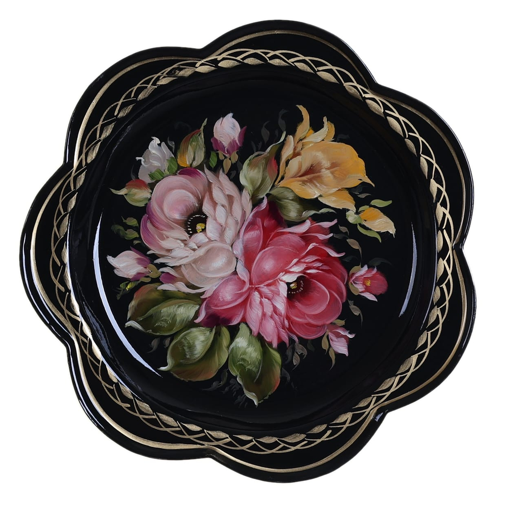 Жостовский поднос декоративный, размер 18 см (A1), металлический