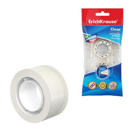Клейкая лента 24*20, прозрачная, ErichKrause Clear, 2шт/наб.