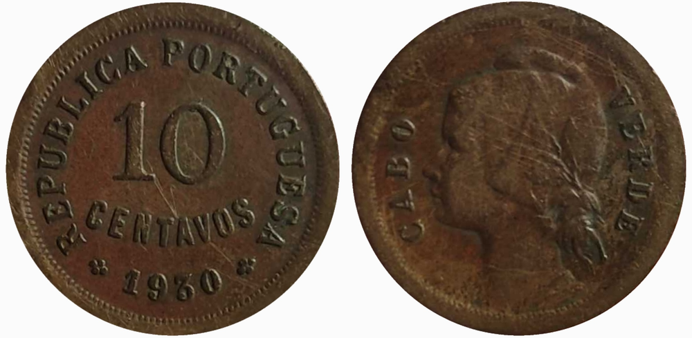 Кабо-Верде 10 сентаво, 1930 Колония F