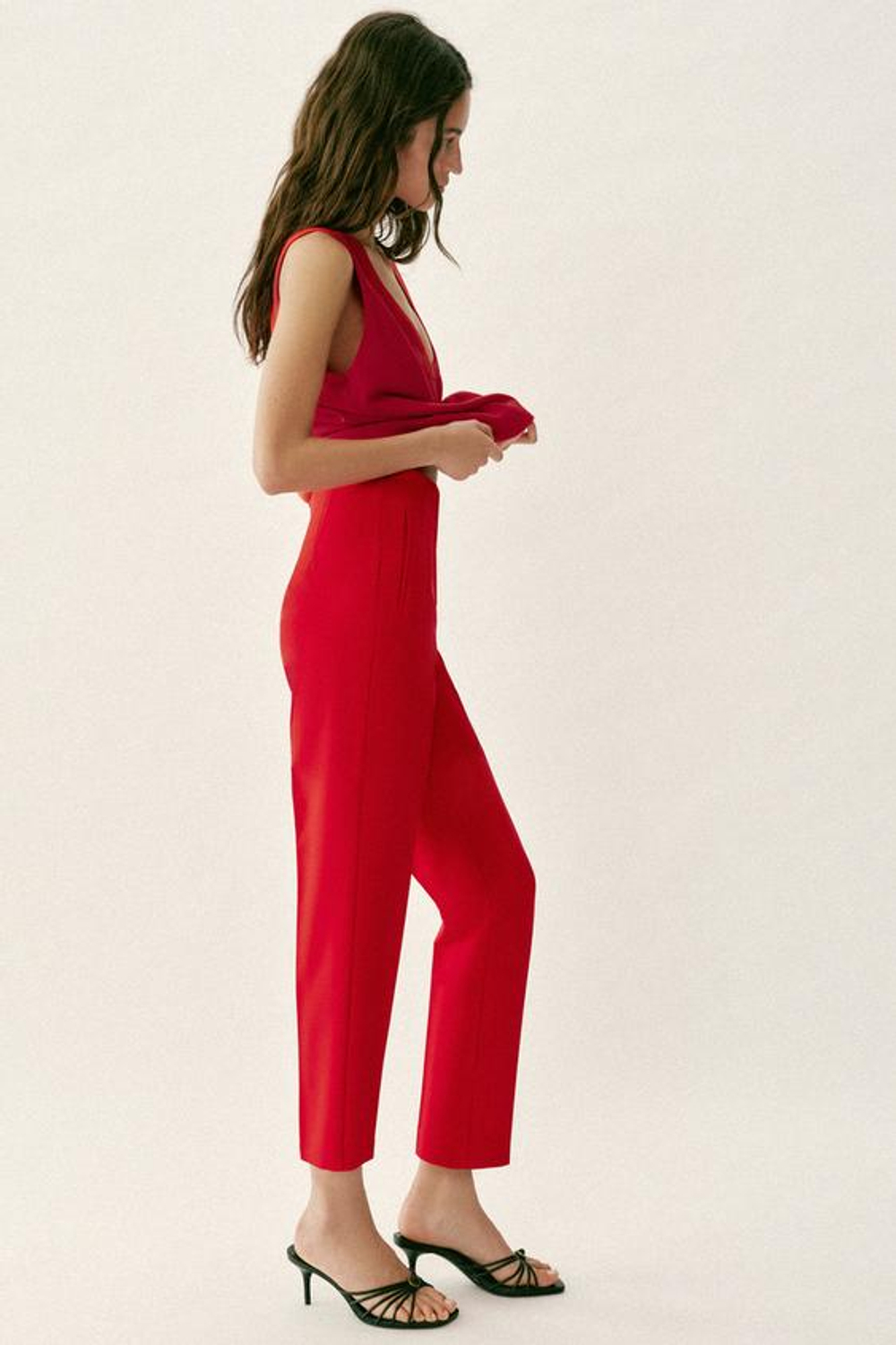 ZARA БРЮКИ С ВЫСОКОЙ ПОСАДКОЙ, ЯРКИЙ КРАСНЫЙ