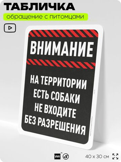 Табличка "На территории есть собаки, не входите без разрешения" на дверь и забор, для двора, дома, подъезда, 40х30 см, Silver Plane x Айдентика Технолоджи
