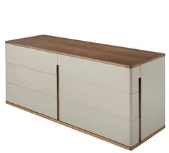 Комод с 6 ящиками Fidelio, шпон ореха, серая экокожа