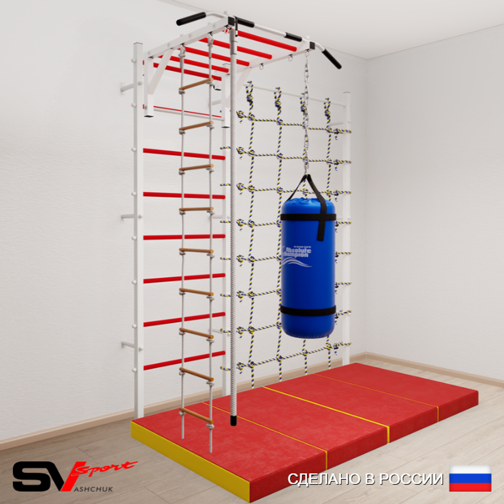 Шведская стенка Sv Sport 53460 (Турник рукоход/Канат/Лестница/Цепь/Мешок 22кг/Мат 2м/Канатный лаз)