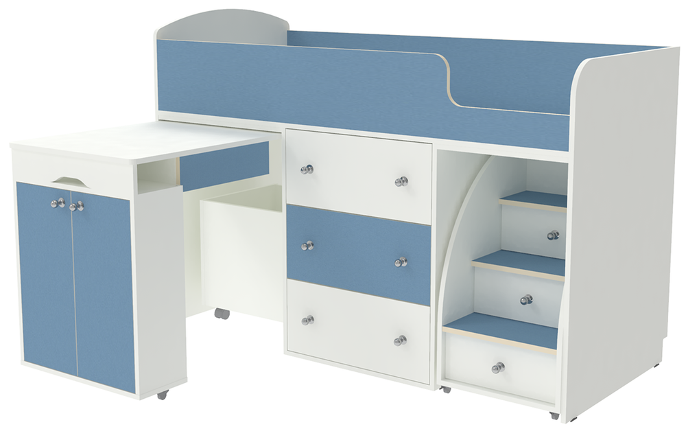 Кровать-чердак КарИВи Малыш Белый  Светло-синий, голубой