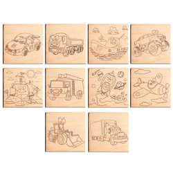 Заготовки деревянные для выжигания "Транспорт", 5 шт., 10 рисунков, 15х15 см, BRAUBERG HOBBY, 665305
