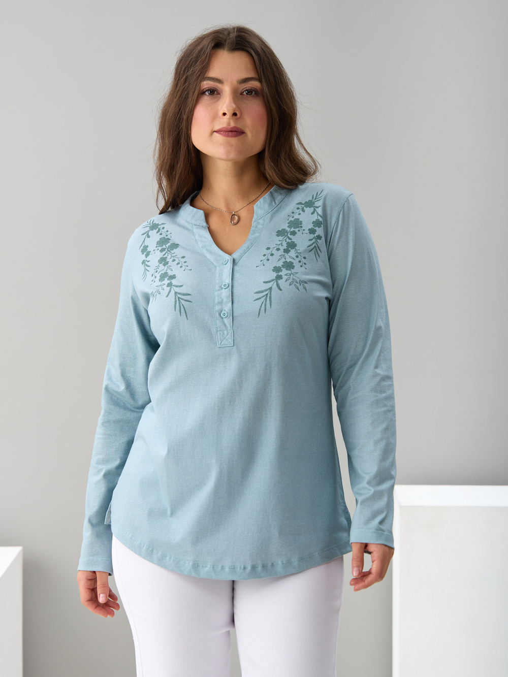 Блузка БЛ-22/шалфейрогожка-цветы-п