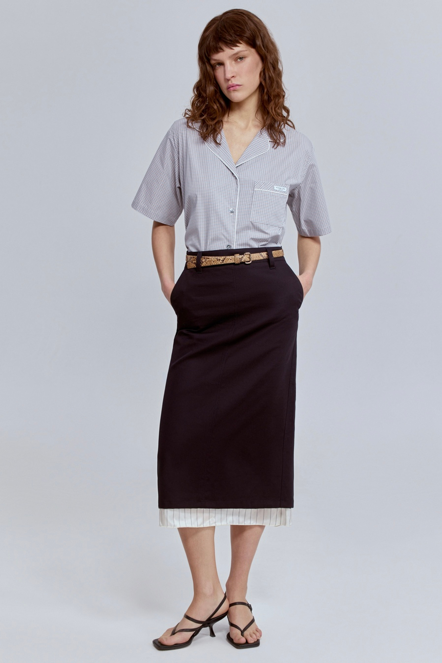 Юбка прямая с контрастной подкладкой