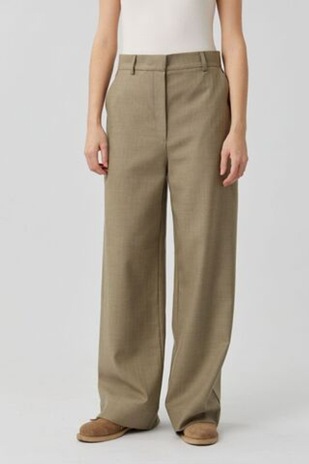 Широкие брюки из шерсти оливкового цвета
