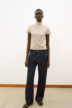 ZARA ТРИКОТАЖНЫЙ ТОП С ЖАТЫМ ЭФФЕКТОМ И БУСИНАМИ, ТЕЛЕСНО-РОЗОВЫЙ