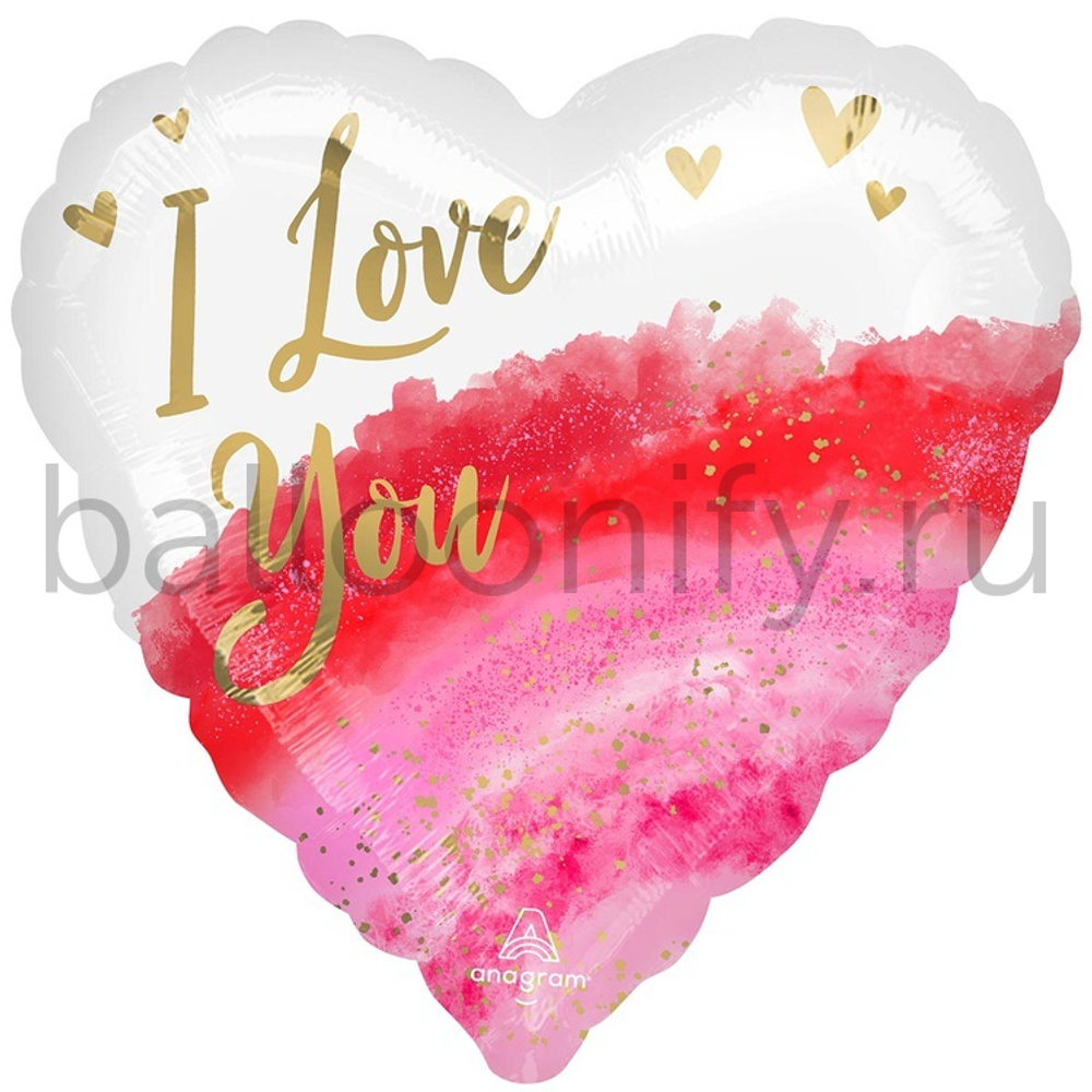 Фольгированная фигура, сердце, ILY Акварель Red White S40,18"/46СМ