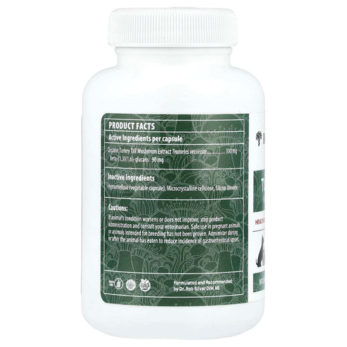 Real Mushrooms, трутовик разноцветный, поддержка иммунитета, для собак и кошек, 90 капсул