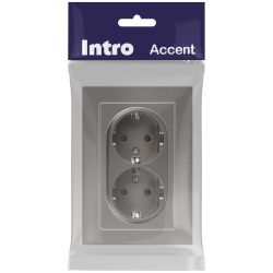 Розетка Intro Accent 6-205-09 двойная с заземлением двойная 2X2P+E Schuko 16А-250В IP20 СУ AL/CU титан | Intro