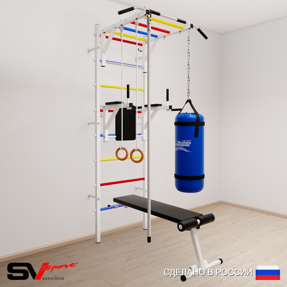 Шведская стенка Sv Sport 5541 (Турник рукоход/Брусья/Скамья/Канат/Кольца/Цепь/Мешок 15кг)