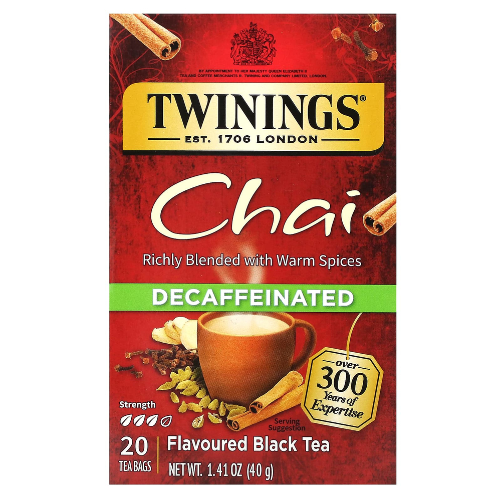 Twinings, ароматизированный черный чай, чай, без кофеина, 20 чайных пакетиков, 40 г (1,41 унции)