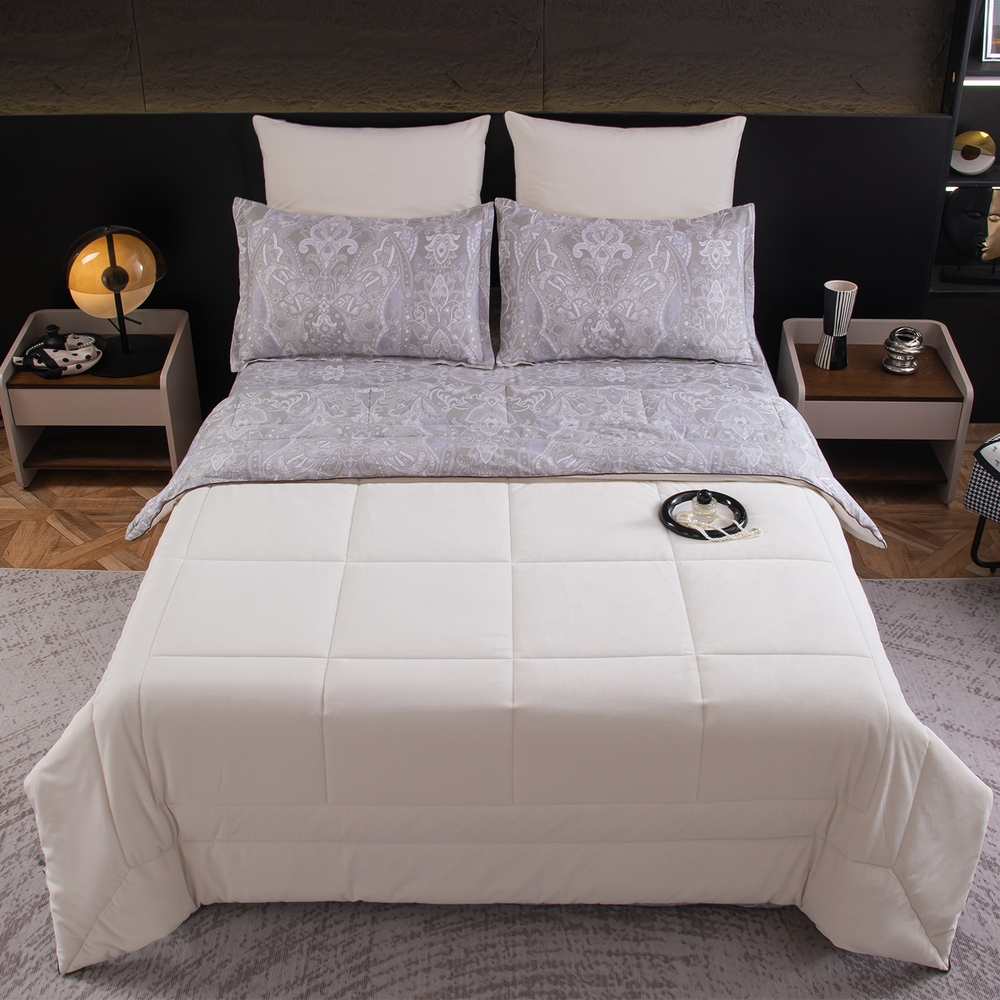 КПБ на резинке Сатин Velouria Luxe с Одеялом VLR002, Евро, 4 наволочки, простынь 180*200*25