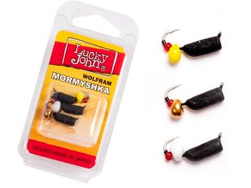 Мормышки вольфрамовые Lucky John с петелькой 3шт набор СТОЛБИК безнасадочный блистер