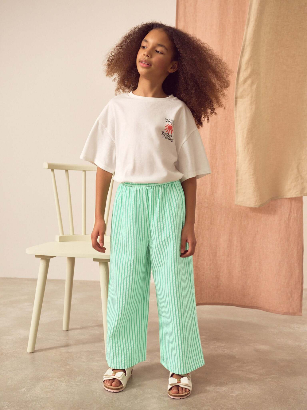 Брюки широкие для девочки Next AB1-540, Зеленый, Белый