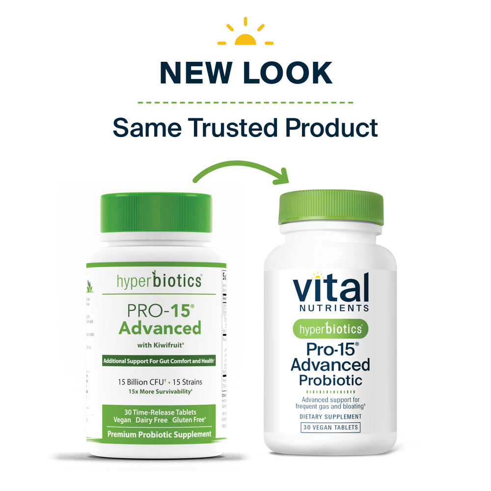 Vital Nutrients, Hyperbiotics®, Pro-15®, улучшенный пробиотик, 30 веганских таблеток