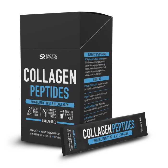 Коллагеновые пептиды, без вкусовых добавок, Collagen Peptides, Sports Research (20 пак по 11 г)