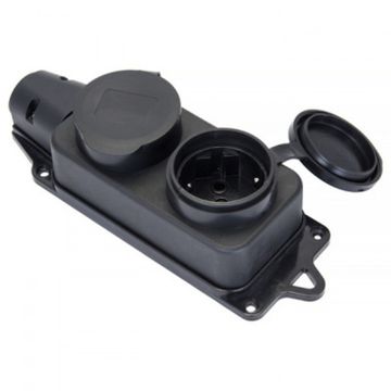 Колодка каучук с крышкой  2 гн с/з черная IP65 16 А