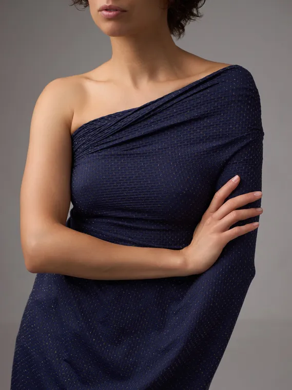 Микрофибра фактурная, жаккард, Турция, т-синий/золото (мерный лоскут)