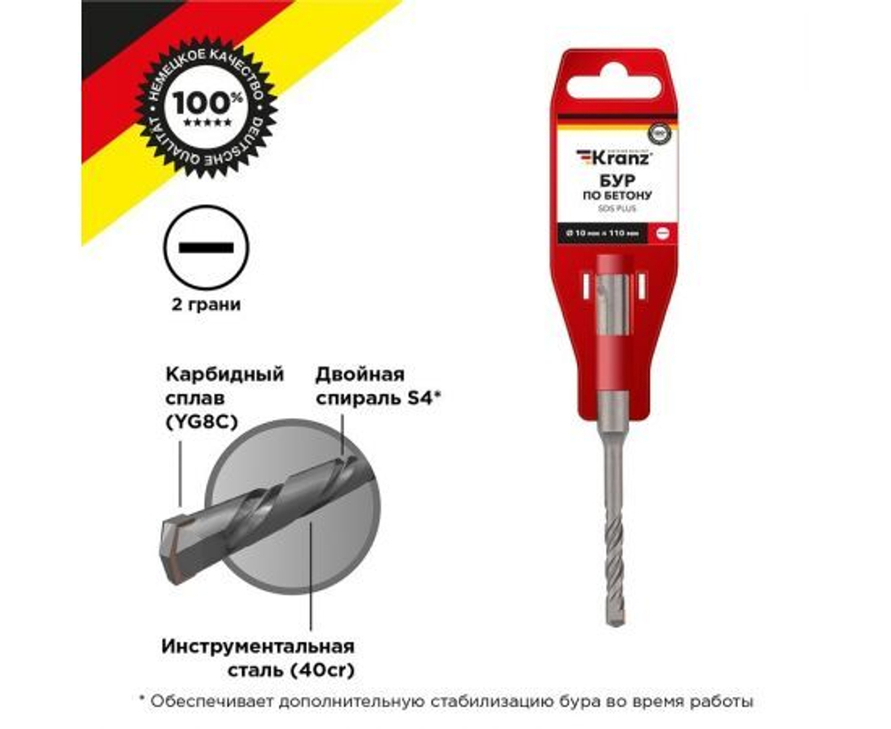 Бур по бетону KRANZ 10x110x50 мм SDS PLUS (KR-91-0029)