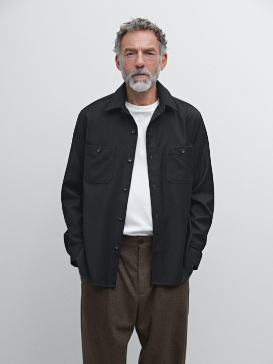 Massimo Dutti Куртка-рубашка из 100% шерстяной фланели, темно-синий