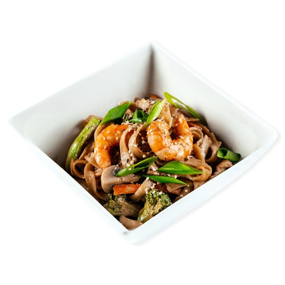 Wok с тигровыми креветками