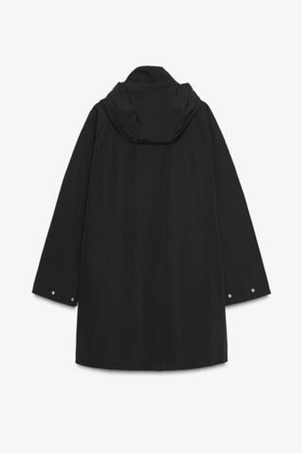 ZARA ДЛИННОЕ ПАЛЬТО С КАПЮШОНОМ, ЧЕРНЫЙ
