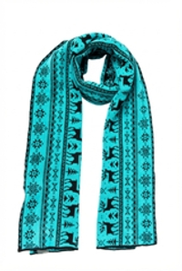 Вязаный шарф черно-бирюзовый с карельскими узорами