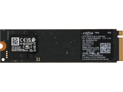SSD накопитель Crucial T500 4ТБ, M.2 2280, PCIe 4.0 x4, NVMe [CT4000T500SSD3]