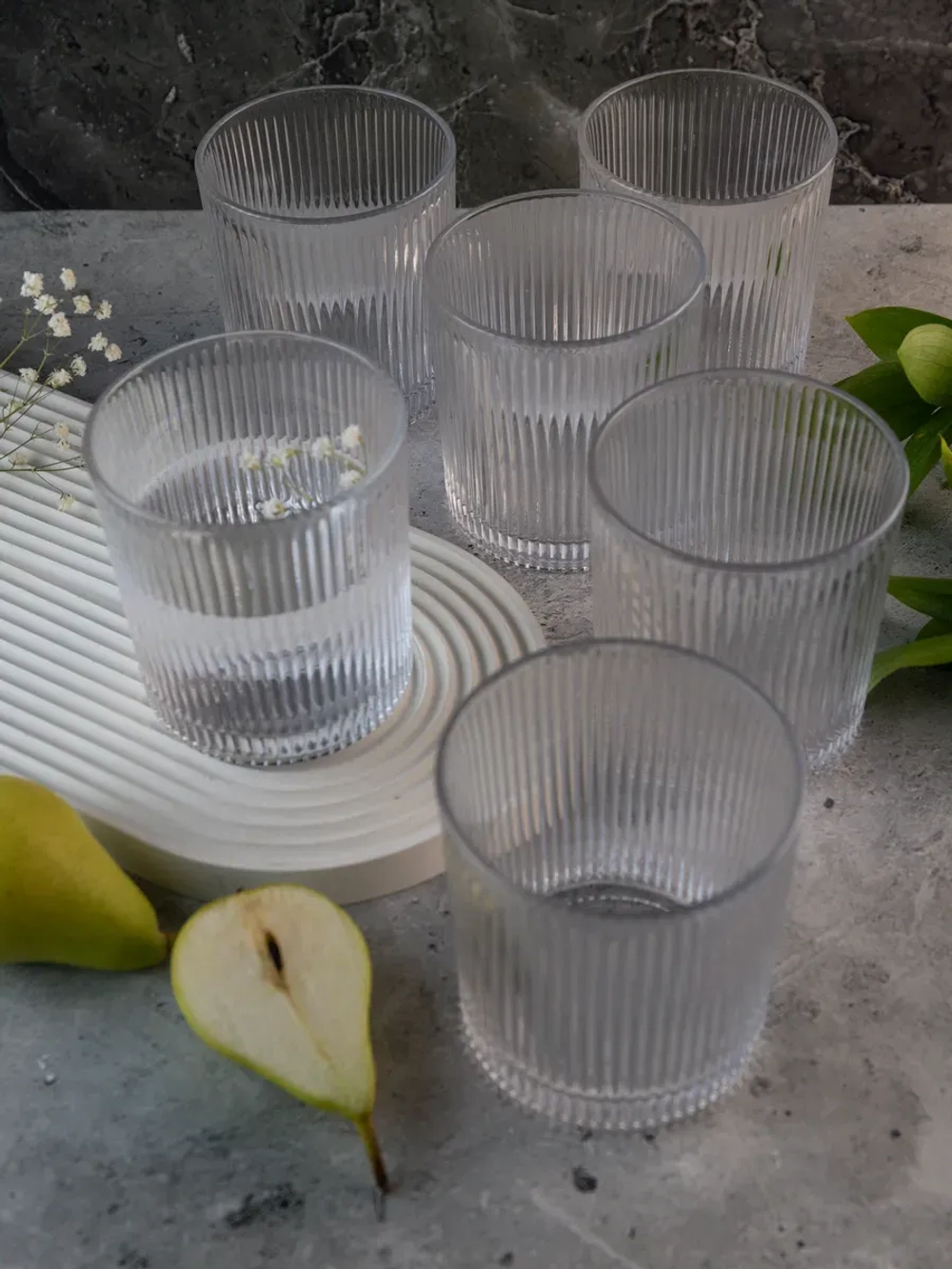 Набор ребристых бокалов для виски, 350 мл. 6 шт. Прозрачные