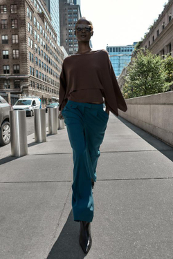 ZARA ШИРОКИЕ БРЮКИ С ЗАЩИПАМИ, СИНЕ-ЗЕЛЕНЫЙ