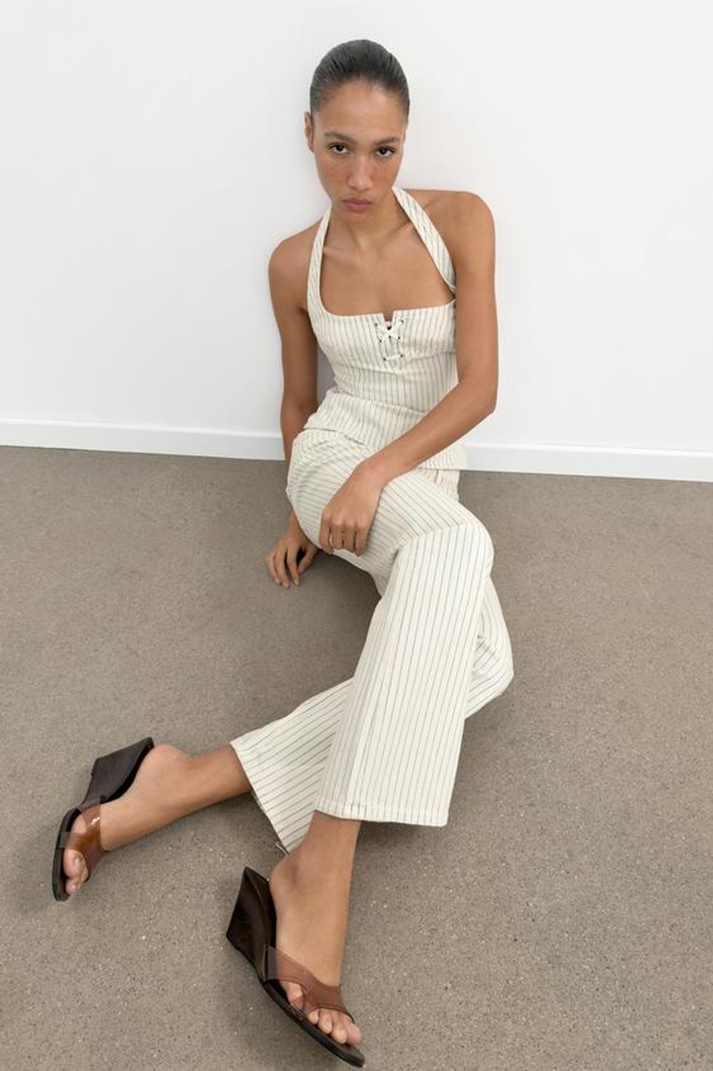 ZARA ДЖИНСЫ TRF ПРЯМОГО КРОЯ В ПОЛОСКУ С НИЗКОЙ ПОСАДКОЙ, ПОЛОСКИ