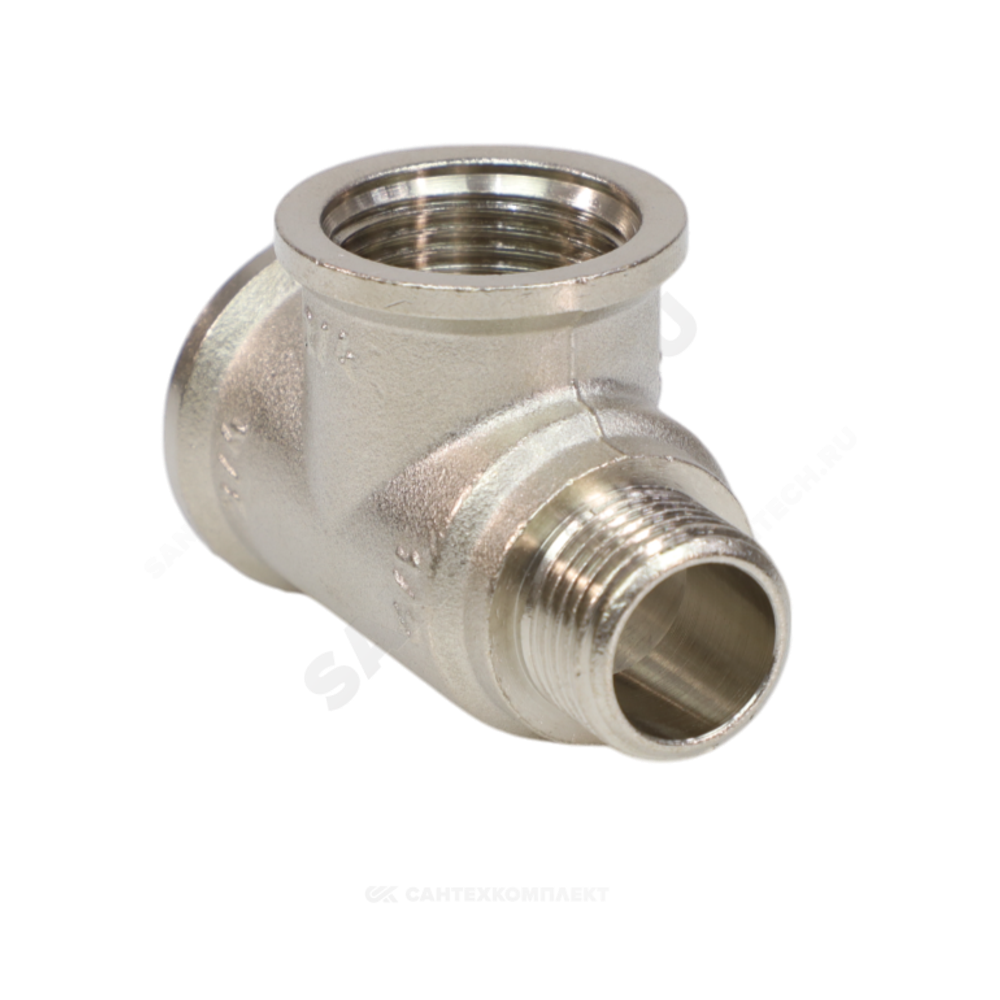Тройник латунь никель переходной Ду 20х20х15 (3/4"х3/4"х1/2") ВР/ВР/НР VALFEX VF.134.N.034.034.012