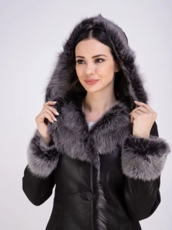 Дубленка натуральная с капюшоном длинная Турция