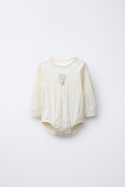 ZARA БОДИ В РУБЧИК С ПРИНТОМ, ЭКРЮ