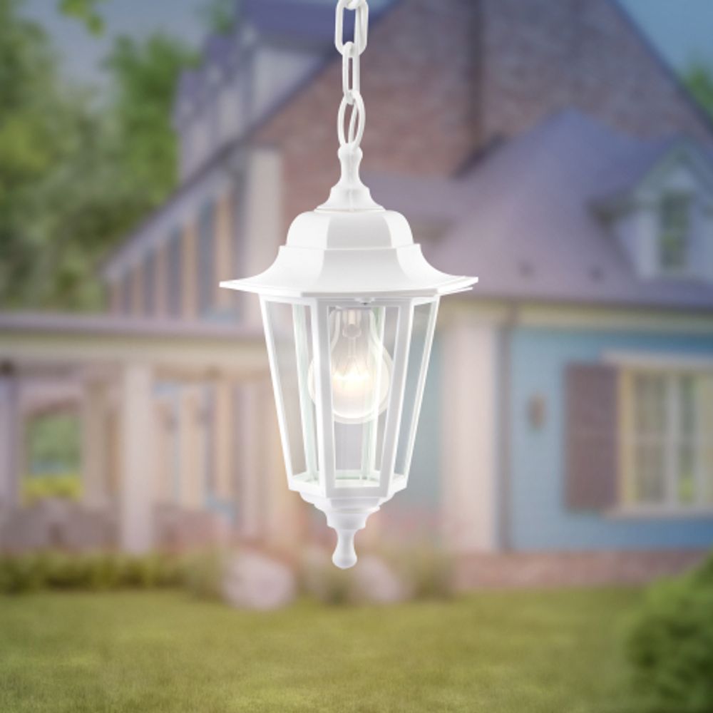 Садово-парковый светильник ЭРА НСУ 06-60-001 белый 6 гранный подвесной IP44 Е27 max60Вт | Садово-парковые светильники