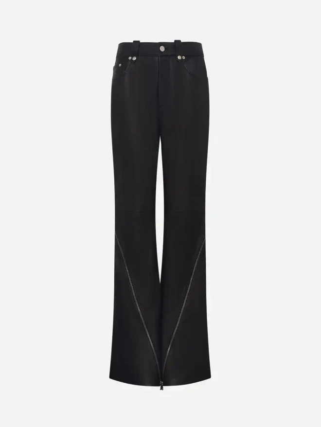 Брюки клеш из кожи наппа с молниями
