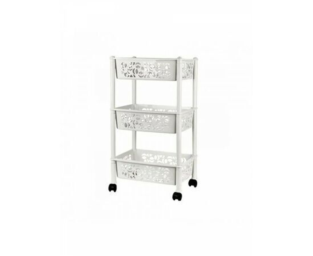 Этажерка Пластик Репаблик "Keeplex", Light, на колесиках, 3 секции, прямоугольная длинная, 58х18х69 см, цвет Белое облако